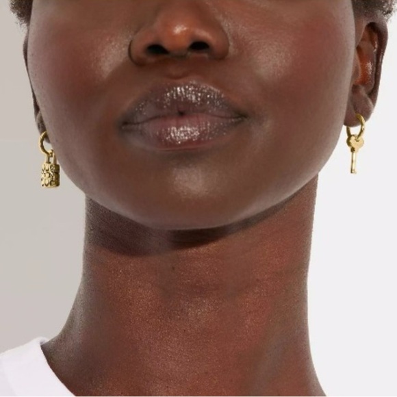 Coach Lock and Key Gold-tone Plated Brass & Crystals Quilted Mismatched Earrings - Picture 7 of 10